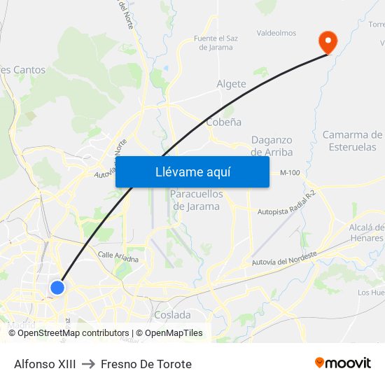 Alfonso XIII to Fresno De Torote map