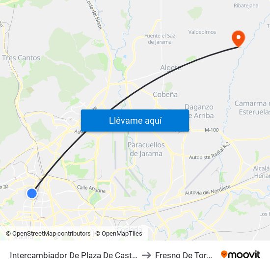 Intercambiador De Plaza De Castilla to Fresno De Torote map