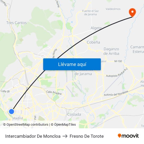 Intercambiador De Moncloa to Fresno De Torote map