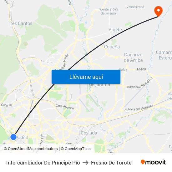 Intercambiador De Príncipe Pío to Fresno De Torote map
