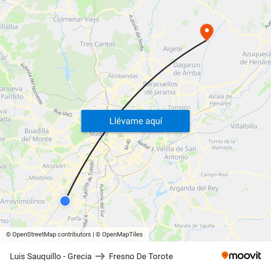 Luis Sauquillo - Grecia to Fresno De Torote map