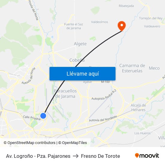 Av. Logroño - Pza. Pajarones to Fresno De Torote map