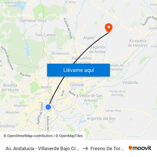 Av. Andalucía - Villaverde Bajo Cruce to Fresno De Torote map