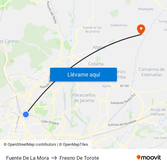 Fuente De La Mora to Fresno De Torote map