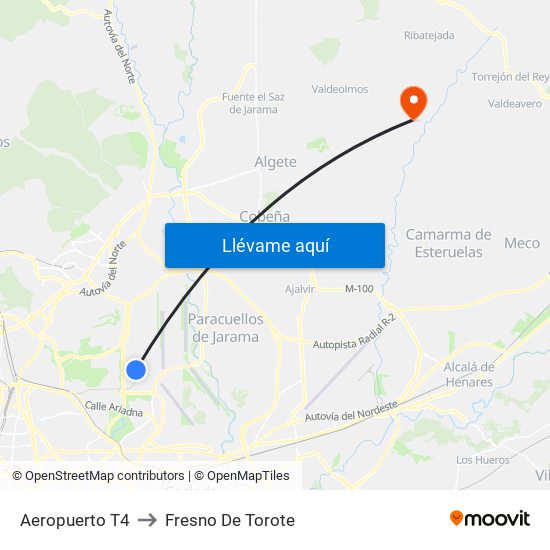 Aeropuerto T4 to Fresno De Torote map