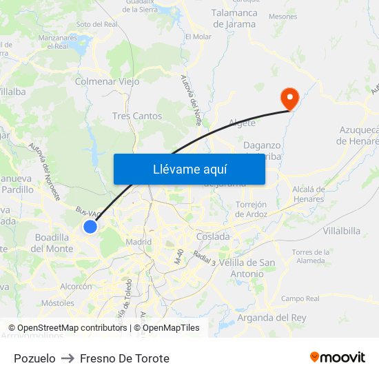 Pozuelo to Fresno De Torote map