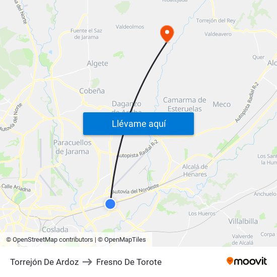 Torrejón De Ardoz to Fresno De Torote map