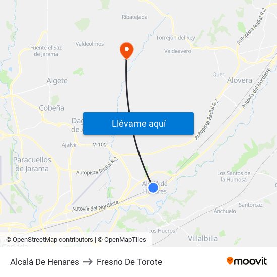 Alcalá De Henares to Fresno De Torote map