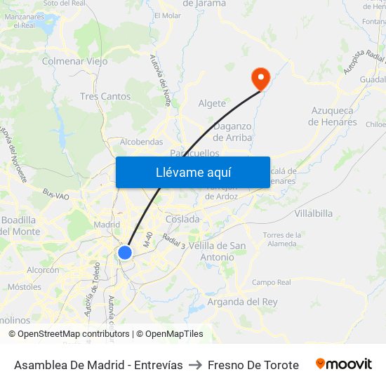 Asamblea De Madrid - Entrevías to Fresno De Torote map