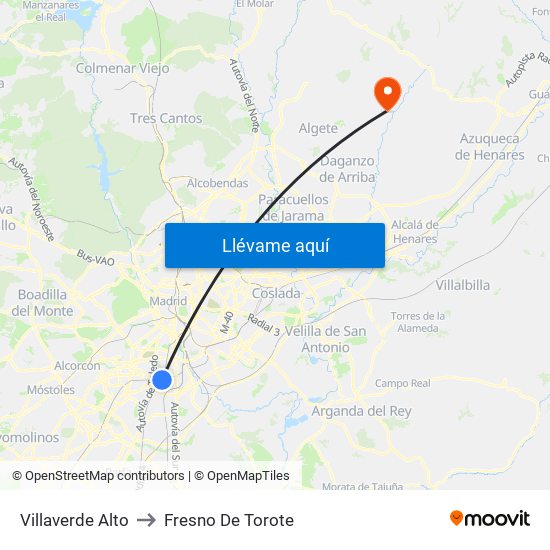 Villaverde Alto to Fresno De Torote map