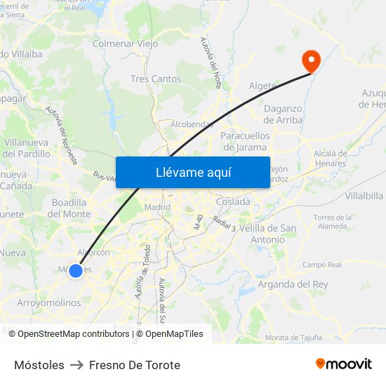 Móstoles to Fresno De Torote map