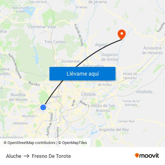 Aluche to Fresno De Torote map