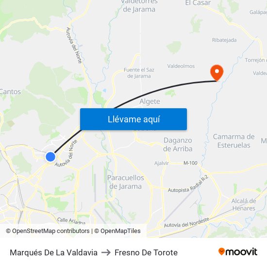 Marqués De La Valdavia to Fresno De Torote map