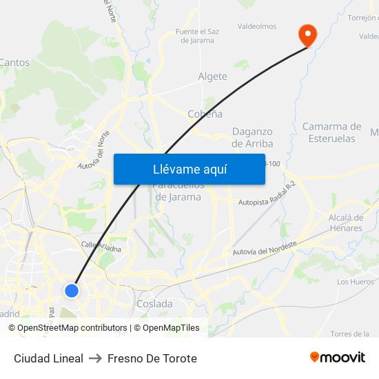 Ciudad Lineal to Fresno De Torote map