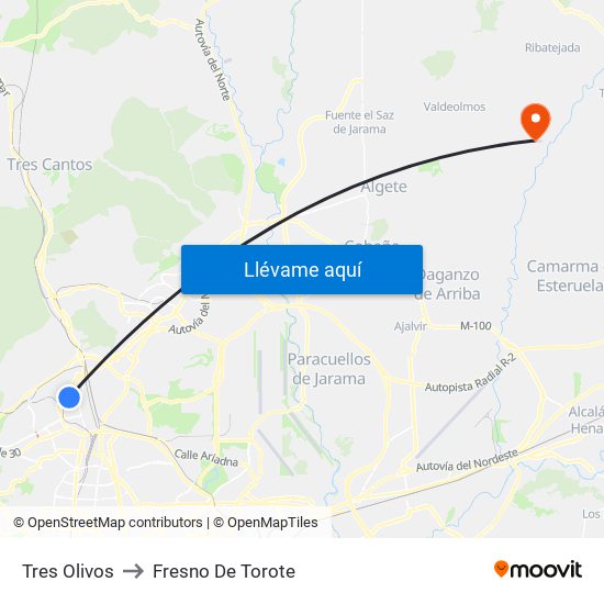 Tres Olivos to Fresno De Torote map