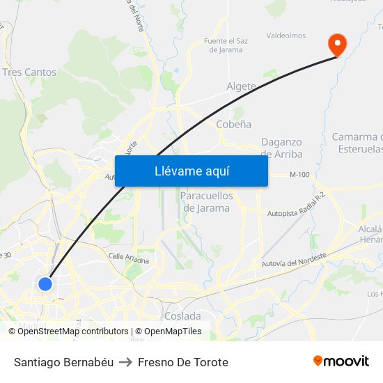Santiago Bernabéu to Fresno De Torote map