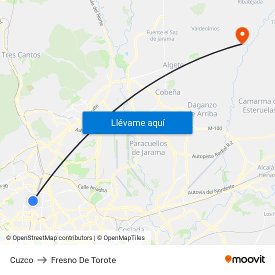 Cuzco to Fresno De Torote map