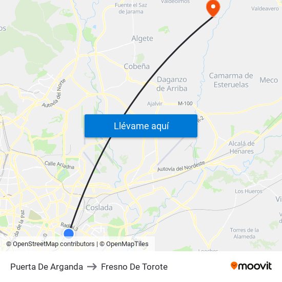 Puerta De Arganda to Fresno De Torote map