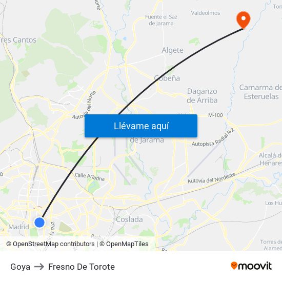 Goya to Fresno De Torote map