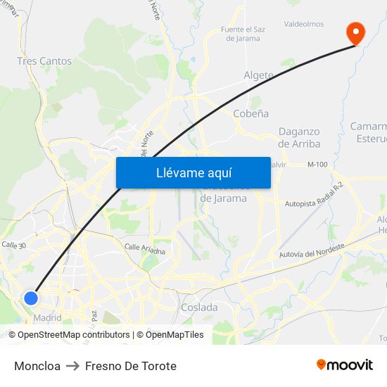 Moncloa to Fresno De Torote map