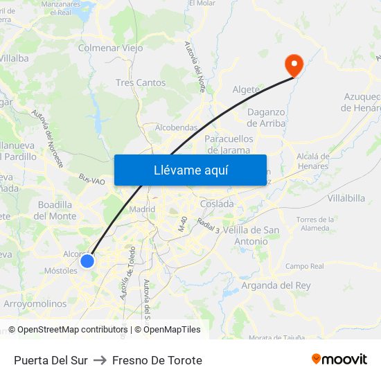 Puerta Del Sur to Fresno De Torote map