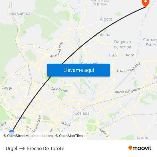 Urgel to Fresno De Torote map