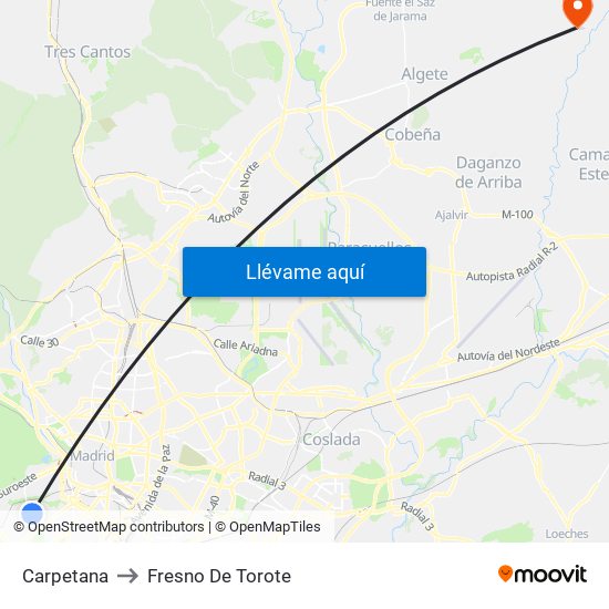 Carpetana to Fresno De Torote map