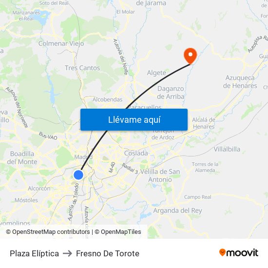 Plaza Elíptica to Fresno De Torote map
