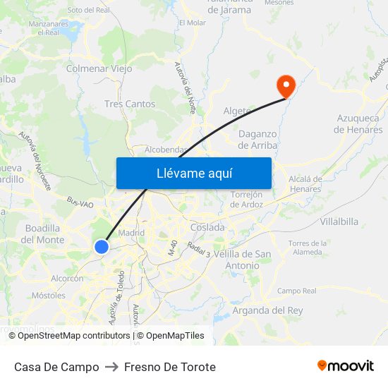 Casa De Campo to Fresno De Torote map