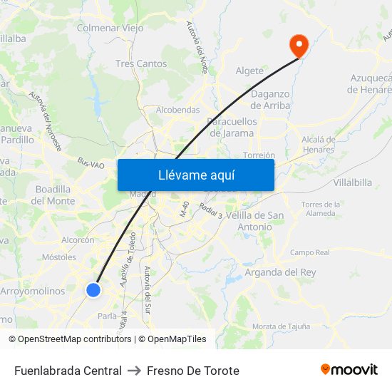 Fuenlabrada Central to Fresno De Torote map