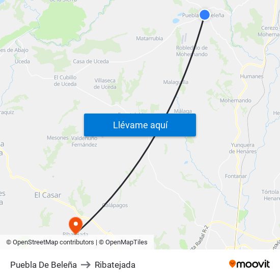 Puebla De Beleña to Ribatejada map