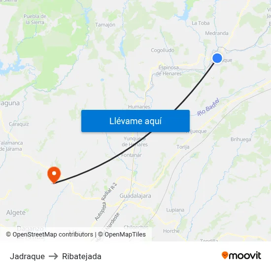 Jadraque to Ribatejada map