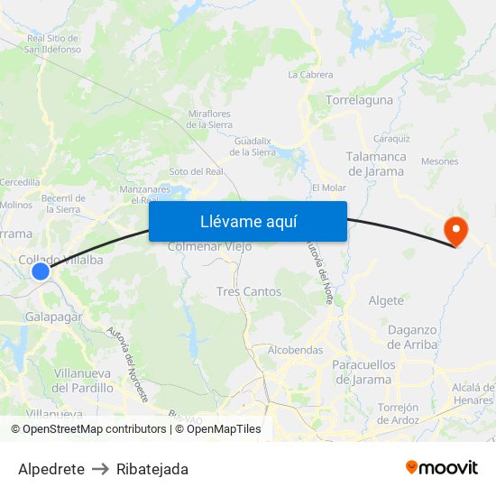 Alpedrete to Ribatejada map