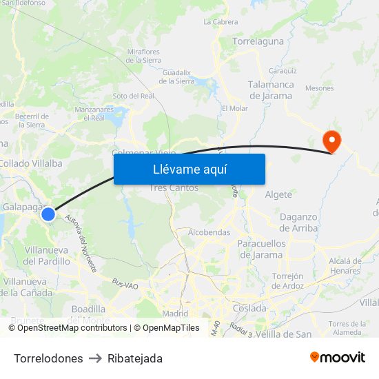 Torrelodones to Ribatejada map