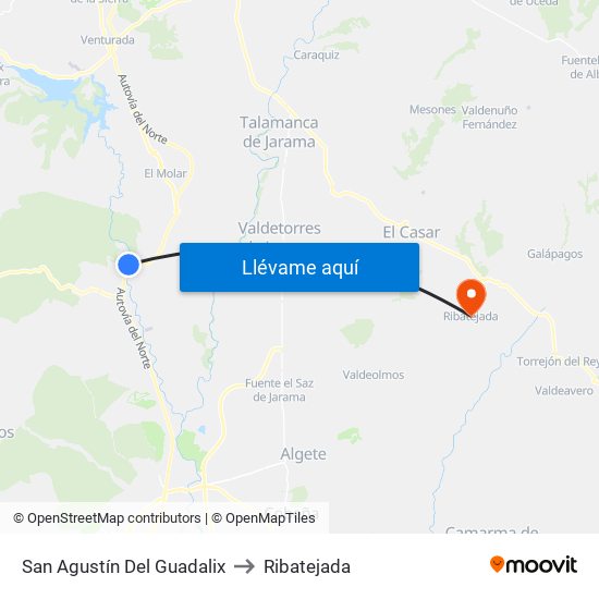 San Agustín Del Guadalix to Ribatejada map