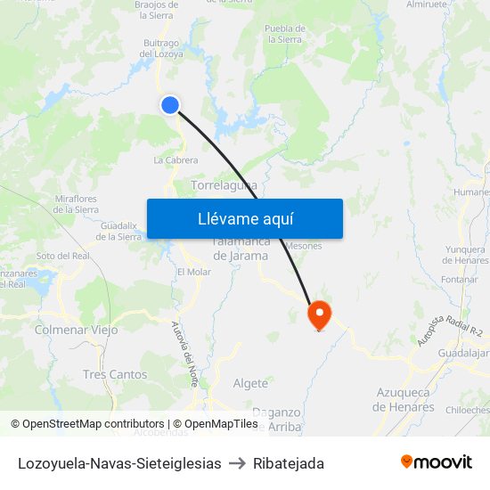 Lozoyuela-Navas-Sieteiglesias to Ribatejada map