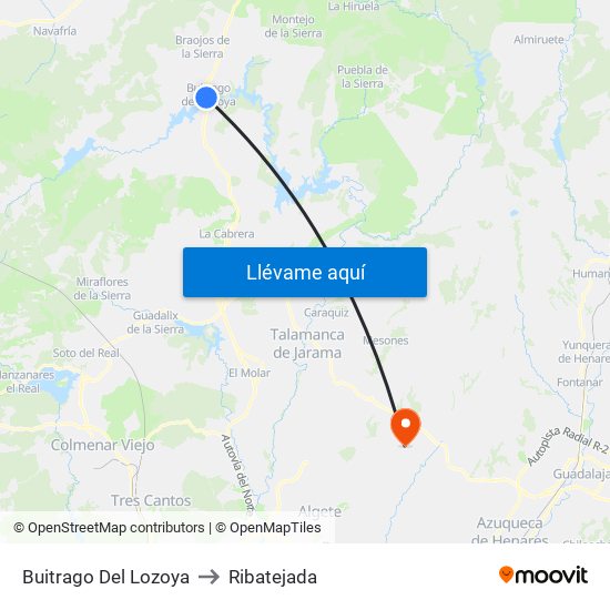 Buitrago Del Lozoya to Ribatejada map