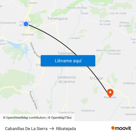 Cabanillas De La Sierra to Ribatejada map
