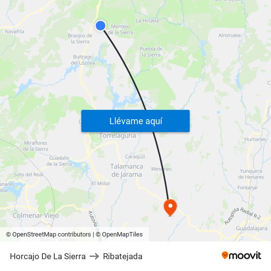 Horcajo De La Sierra to Ribatejada map