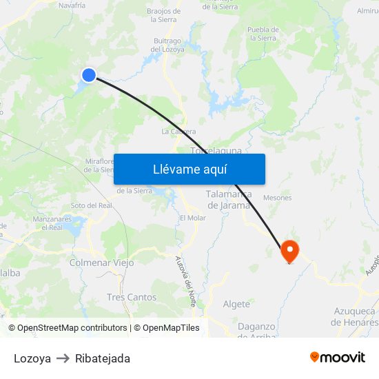 Lozoya to Ribatejada map