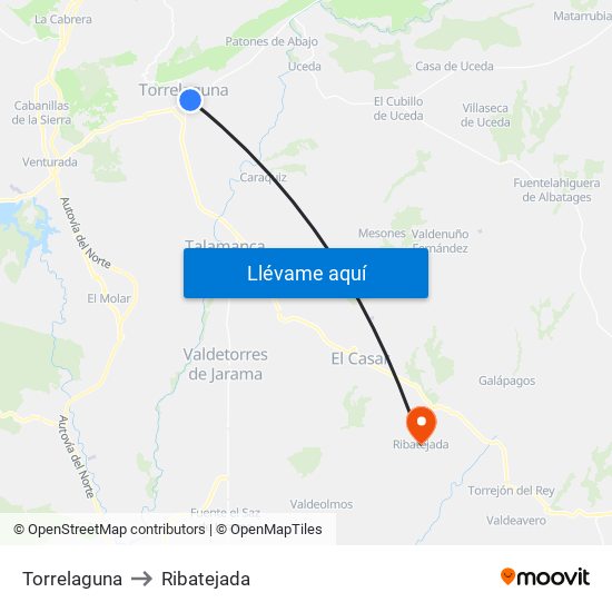 Torrelaguna to Ribatejada map