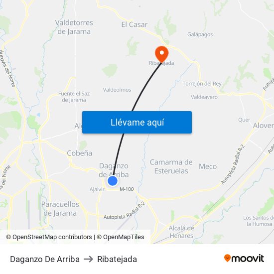Daganzo De Arriba to Ribatejada map