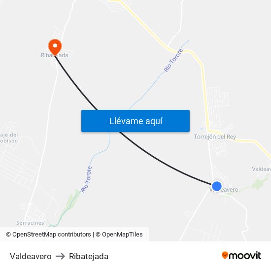 Valdeavero to Ribatejada map