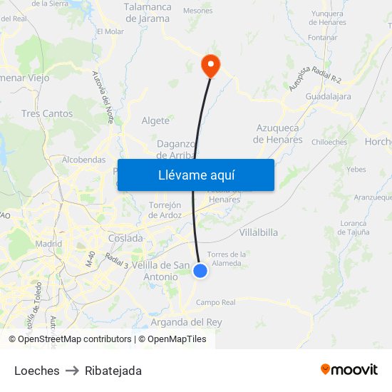 Loeches to Ribatejada map