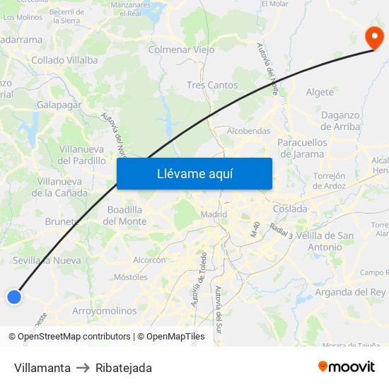Villamanta to Ribatejada map