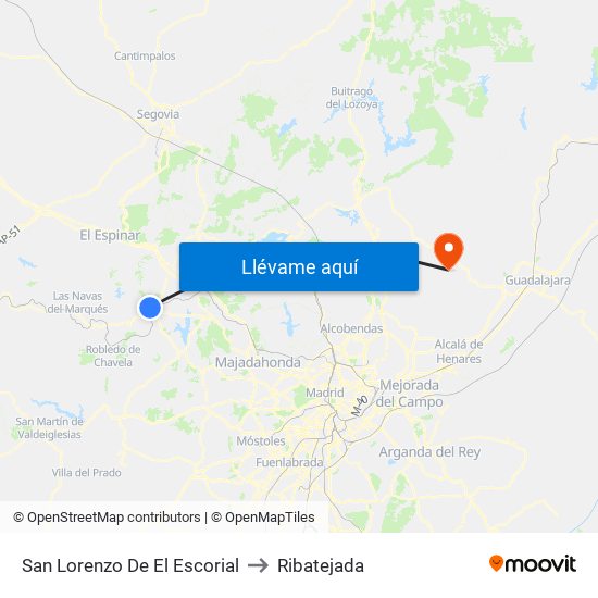 San Lorenzo De El Escorial to Ribatejada map