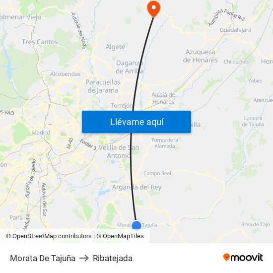 Morata De Tajuña to Ribatejada map