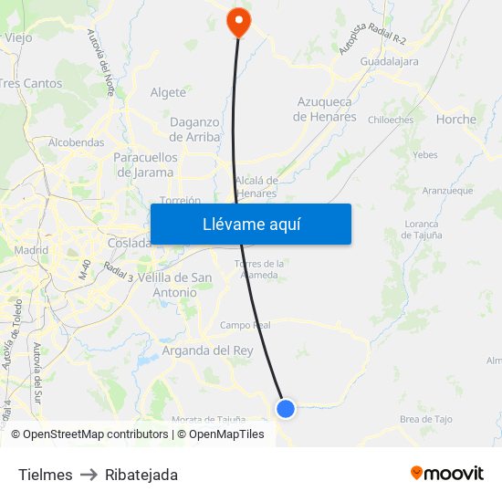 Tielmes to Ribatejada map