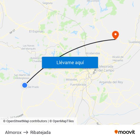 Almorox to Ribatejada map