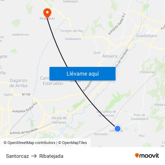 Santorcaz to Ribatejada map